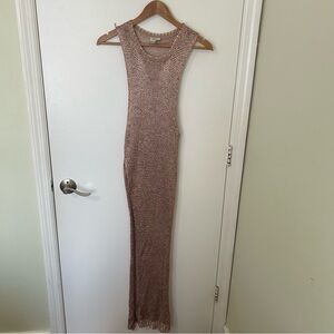 Hot & Delicious Sleeveless Knit Pink Metallic Knit Maxi Dress Beach Cover-Up